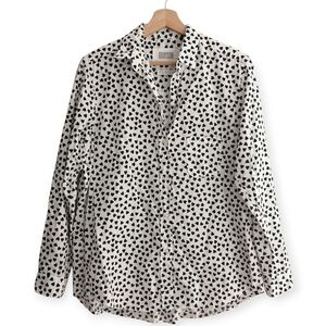 Grayson The Hero Heart Print Button Up Blouse White and Black Size 3 Or Medium